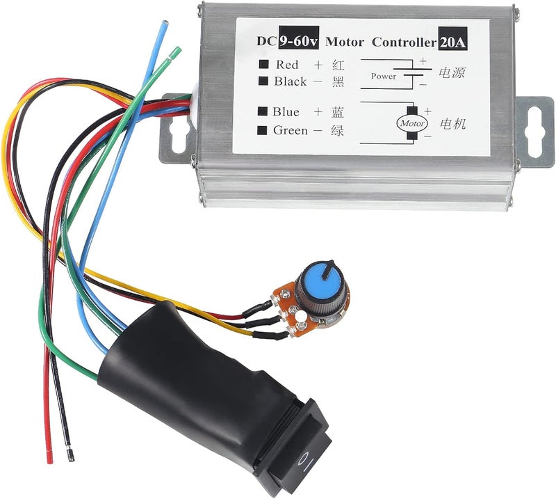 Coliao 2pcs DC Motor Speed Controller, Brush Motor Driver Controls Module DC 9V-60V 12V 24V 36V 48V 60V Motor Pulse Width Modulator Regulator 20A 1200W PWM Monitor Dimmer Governor with Switch & Knob - Image 2
